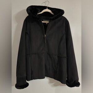 Liz Claiborne Black Faux Shearling Hooded Jacket – Women’s L